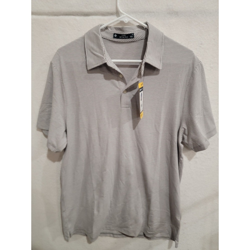 Member's Mark Men's Medium Polo Shirt Heather Grey Striped Cotton Blend NWT
